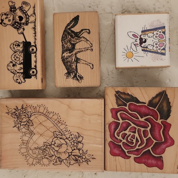 Wooden Stamps with Colorful Designs 7 Total - Picture 2 of 4